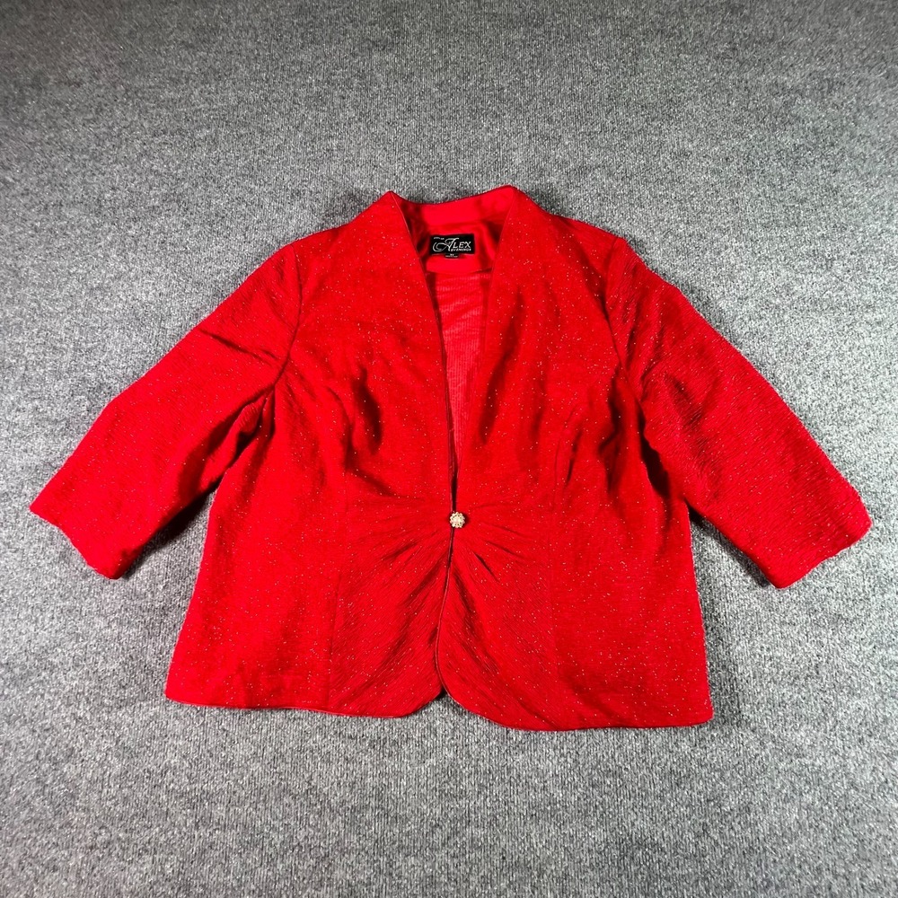 Alex Evenings Blazer Womens 3X Plus Red Metallic Cocktail Party Plisse Holiday